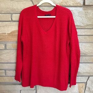 American Eagle outfitters Red V Neck Tight Knit Sweater Long Sleeve Xmas large